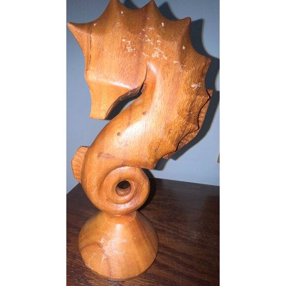 VTG MCM Hand-Carved Wooden Seahorse Toothpick Holder Appetizer Monkey Pod Wood - Picture 7 of 9